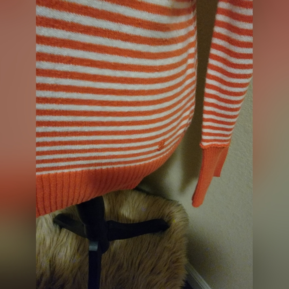 Izod Orange and White Striped V-Neck Sweater - Picture 2 of 4